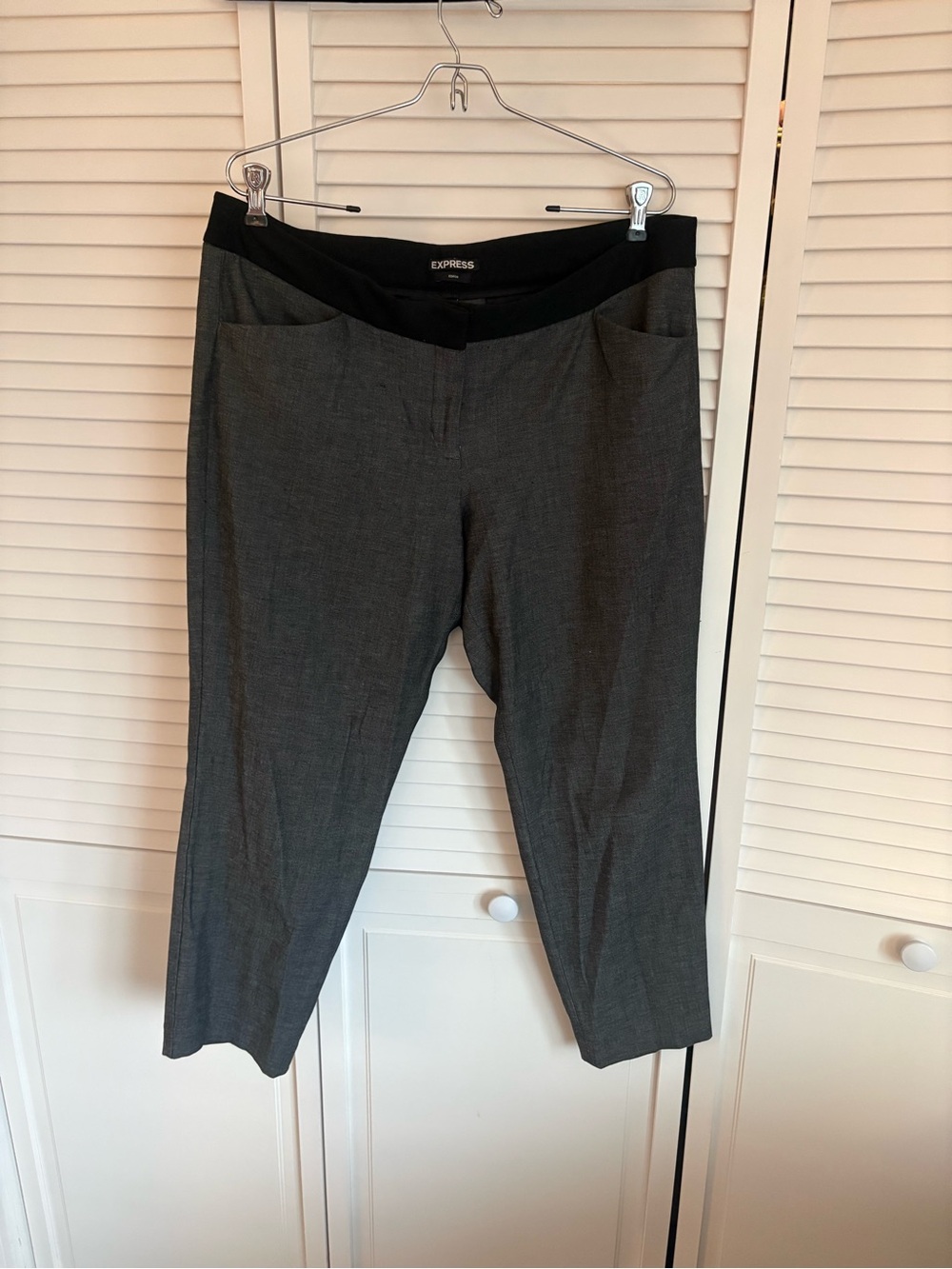 Express Editor Gray Dress Pants with Black Waistband